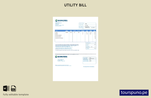 Plantilla de factura de servicios públicos de Hallsdale Powell de EE. UU. lista 